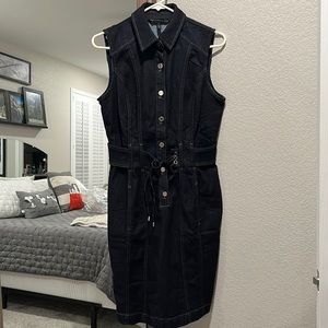 Denim sleeveless knee length dress. Worn once. Size 4.